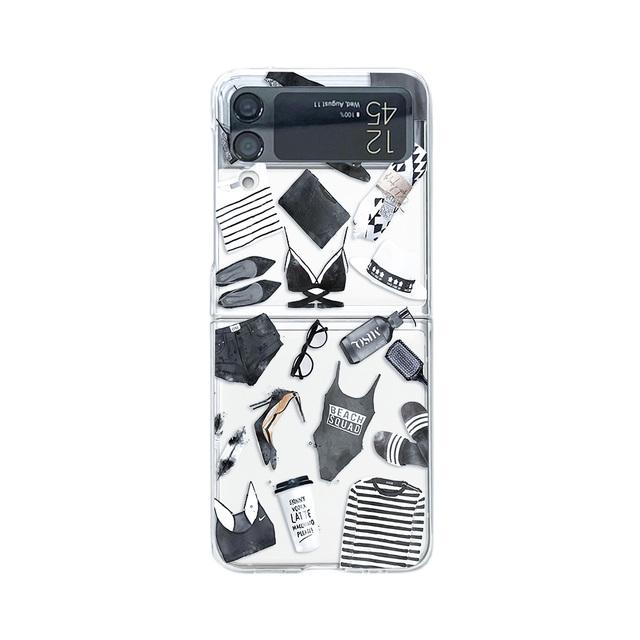 For Samsung Galaxy Z Flip 4 3 Flip4 Flip3 Case Trend Fashion Label Pattern Painted Transparent Shockproof Folding Hard Back Case