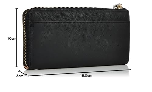 Jill Stuart Compact Slim Wallet with L-Shaped Zipper, Cowhide Leather, and Glitter (Includes Original Charm), Black, JSLW3AT1