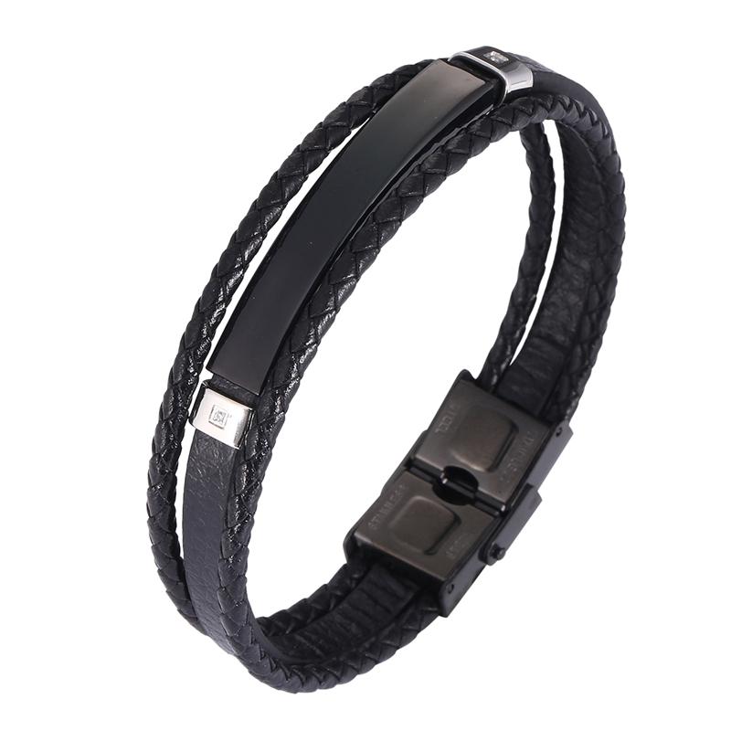 

Многослойные кожаные браслеты для мужчин и женщин, повседневный персонализированный браслет из нержавеющей стали, подарок Inner Perimeter165mm чёрный