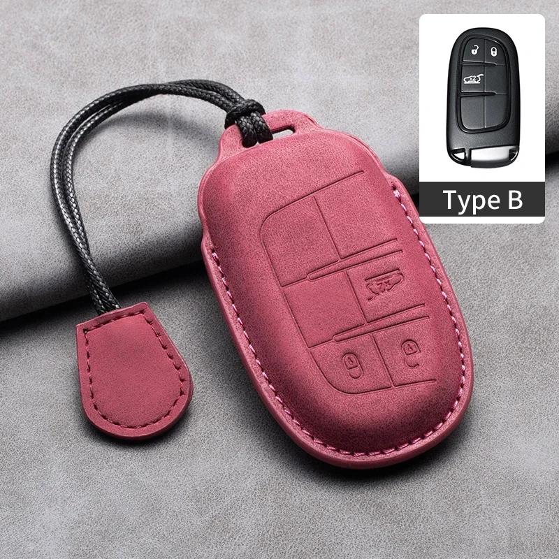 Leather Car Key Case Cover Keychain For Jeep Wrangler Commander Compass Patriot Renegade Cherokee Grand Cherokee Keyring