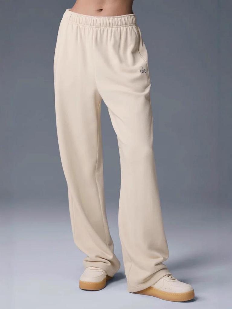 Alo Unisex Retro Volné Sametové Rovné Jógové Kalhoty pro Podzim/Zimu