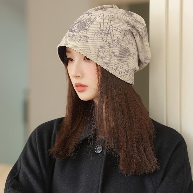 Autumn and Winter Hats Women's Casual Versatile Stacking Hats Big Head Circumference Showing Face Small Headgear Warm Cold Hats
