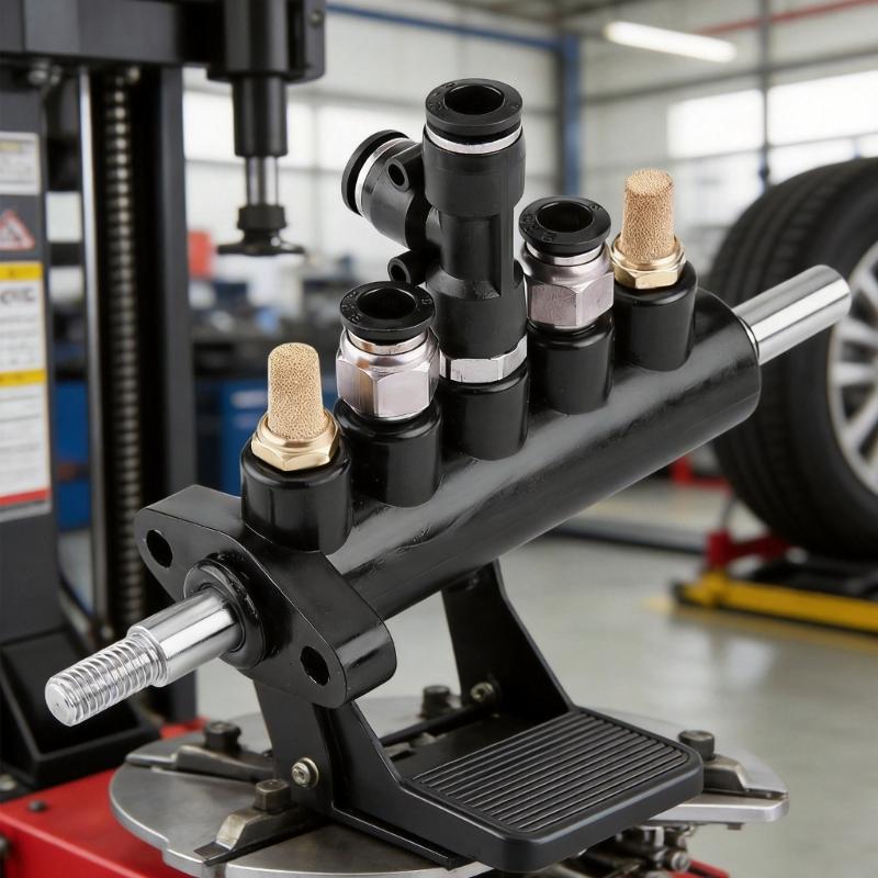 Pneumatic Control Foot Pedal, Tire Changer Air Switching Replacement Part, Service Assembly with Push-In Fittings for Bay Repair and Shop Care