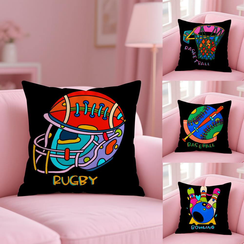 Ball Sports Doodles Cushion Cover Plush Fabric Soft Double-Sided Printed Sofa Warm Winter Home Gift Pillow Cover