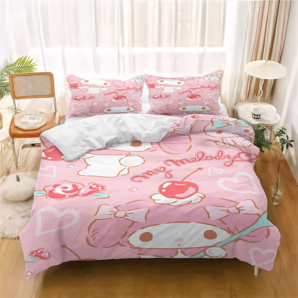 Miniso-My Melody Set Copripiumino Set Biancheria da Letto per Bambini Casa Matrimoniale Set da 3 Pezzi 1 Copripiumino Lusso 100% Poliestere Stampato Moderno