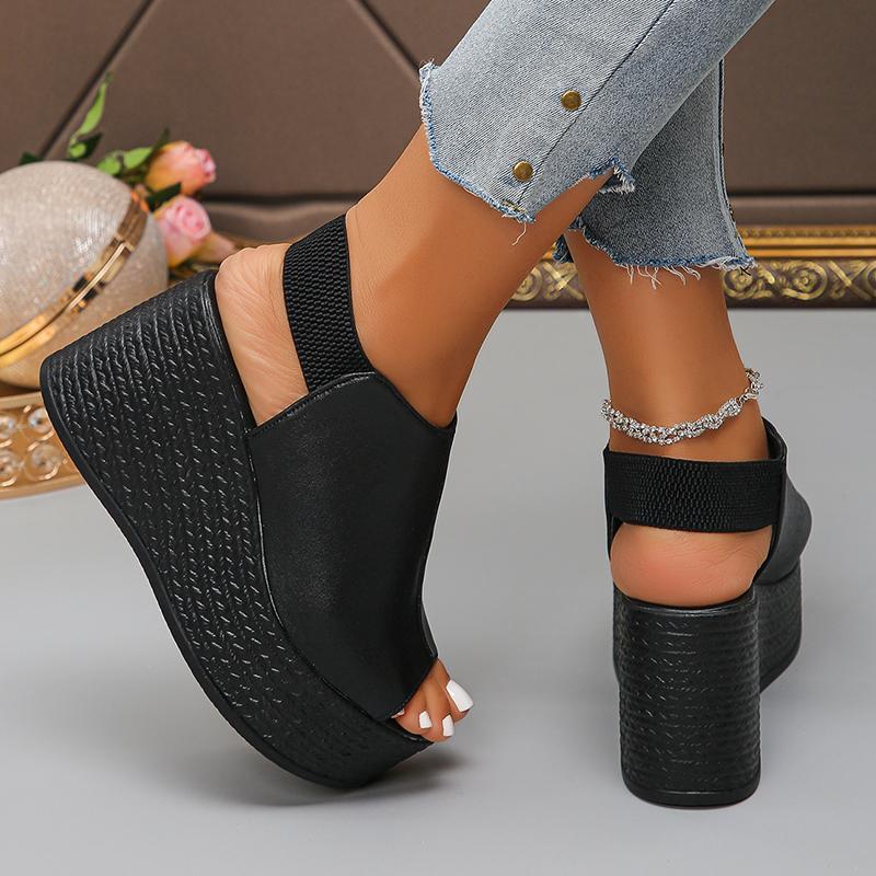 Fashion Fish Mouth Chunky Platform Sandals for Women Thick Sole Wedge Sandals with Elastic Band Summer Fashion High Heel Sandalias Mujer