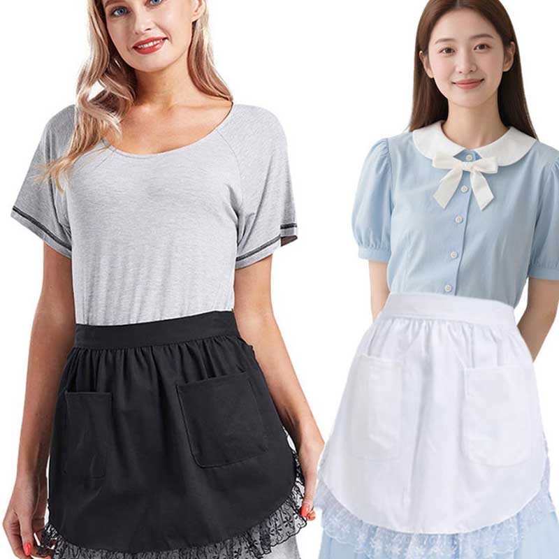 Woman Half Waist Cooking Kitchen Apron Short Lolita Maid Sexy Lace Black White Bib Beauty Flower Coffee Shop Pinafore Home Work
