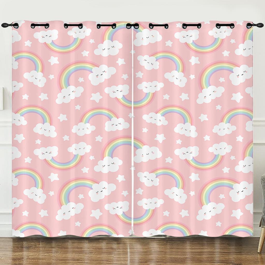 Curtain Rainbow Illustration Princess Girl 3D Digital Printing Blackout Curtain Punching