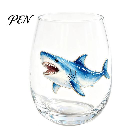Beach House Kitchen Decor Marine Animal Theme Clear Glass Tumbler, Handcrafted Painted Glassware, Artistic Nautical Decorative Cup Creative