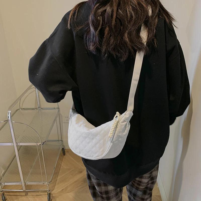 Fashi Thread Plaid Hobos Bags for Women Casual Canvas Shoulder Bag Ladies Crossbody Small Handbags Simple Female Tote Purse