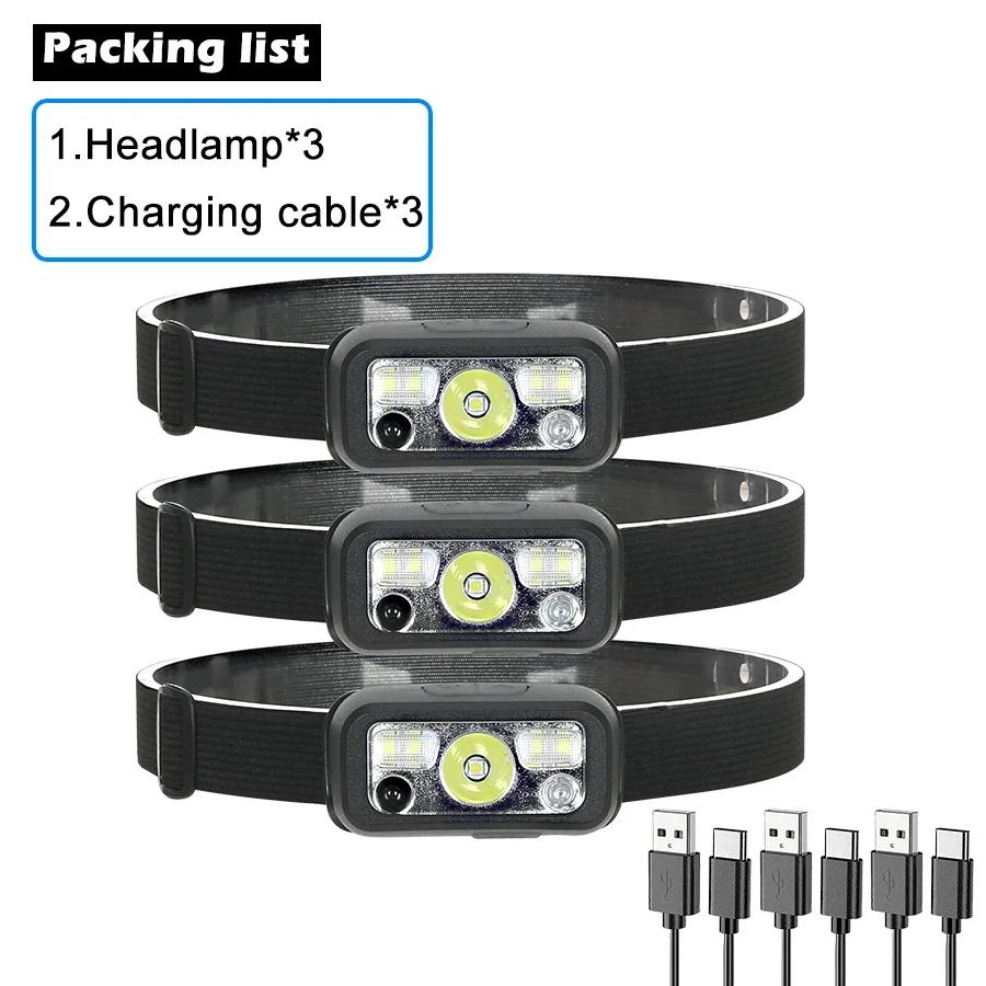 Mini nabíjecí výkonná čelová svítilna s USB hlavovou svítilnou Svítilna Světlomety LED Head Light Camping Search Light