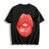Sexy Red Lip Print T-shirt Trendy Cool Girl Style Casual Top Pure Cotton T-shirt