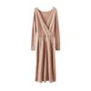 Women's Slim Fit V-Neck Wool Knit Dress - Waist-Hugging, Extra Long, Over-the-Knee, for Autumn/Winter Temperament