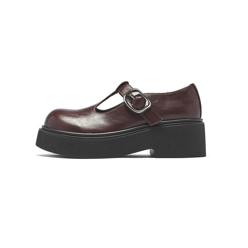 Augustine loafers women's 2025 new summer platform brown retro British style small leather shoes Doudou single shoes