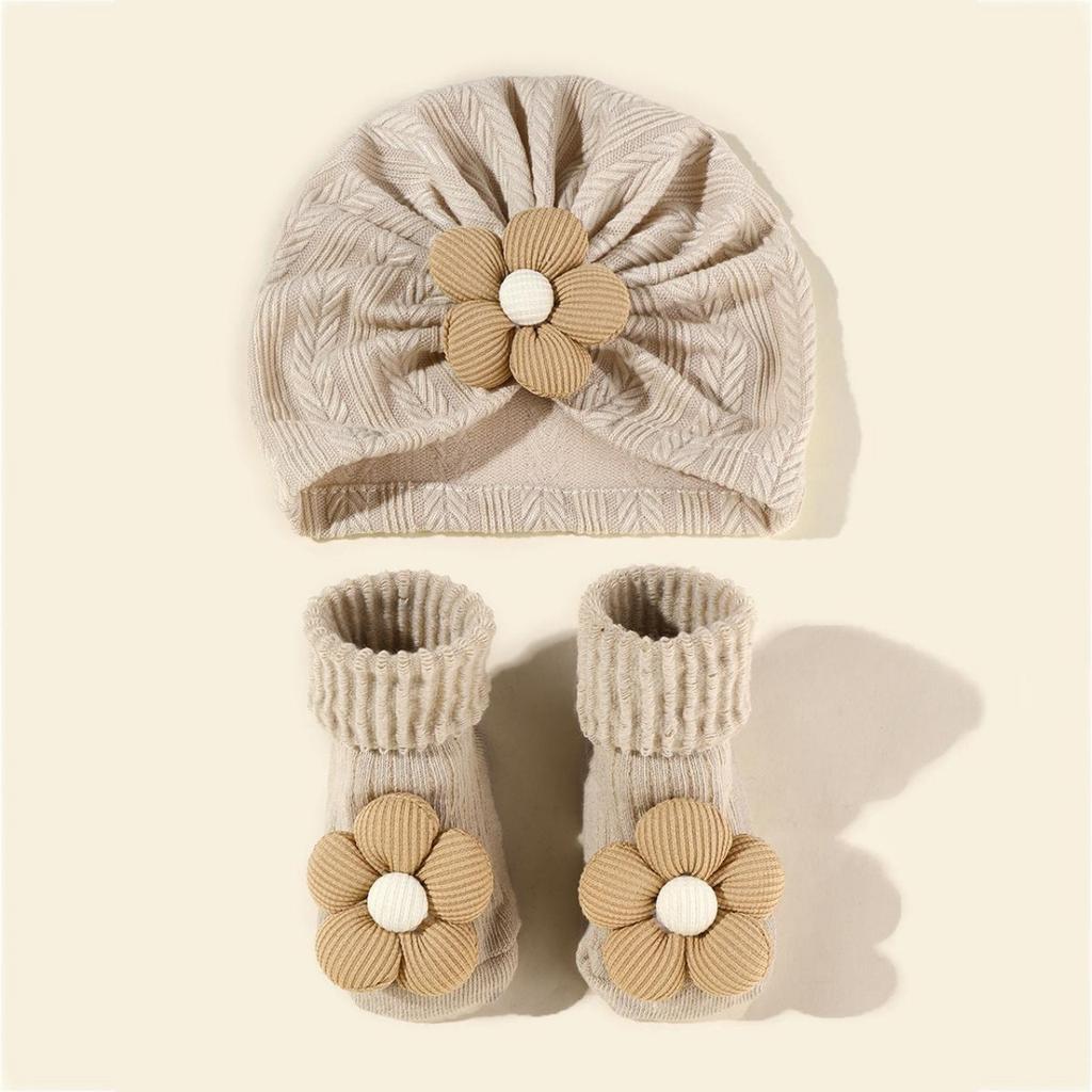 Baby Mädchen Blumenhut Socken Set Neugeborenes Kurze Socke+ Turban Hut Elastisch Weich Säugling Indische Mützen 0-12M Cuterus Baby Geschenk