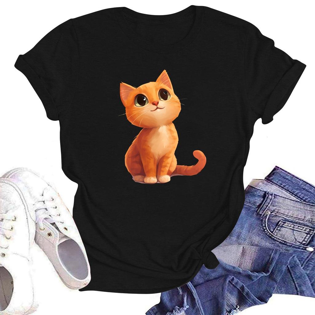 Women's Fashion Printed Round Neck Short Sleeve T-Shirt Pullover Top