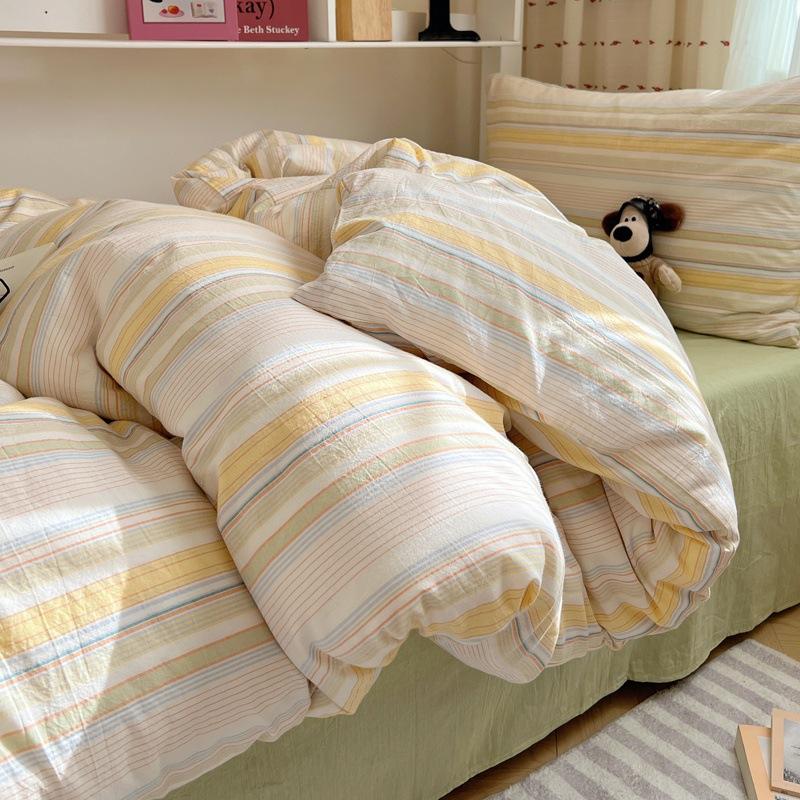 Class A Mother and Baby Grade Pure Washed Cotton Four-piece Set Ins Small Fresh Bed Sheet Quilt Cover Student Dormitory Style Bedding Set