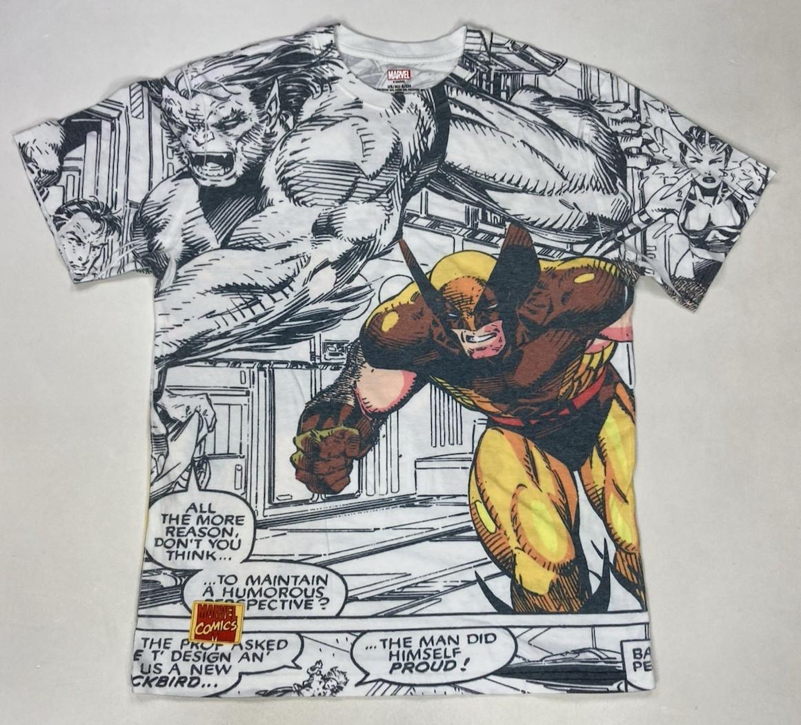 Marvel Wolverine All Over Print Graphic T-shirt Men Small White Short Sleeve AOP S