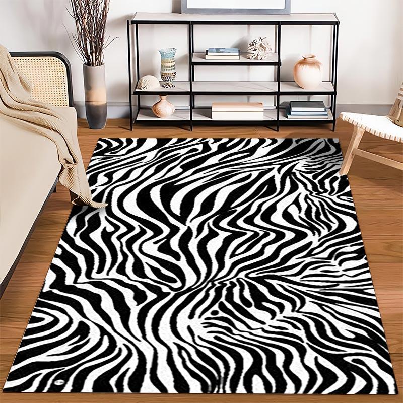 Black and White Zebra Stripe Pattern Carpet for Living Room Decor Suitable for Use As an Anti-slip for Living Room Bedroom Sofas