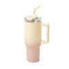 Francfranc Large Stainless Steel Mug, 1100ml, Yellow, with Straw and Handle, Insulates Hot and Cold Drinks