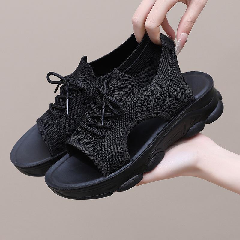 2025 Spring and Summer New Korean Version Muffin Bottom Front Lace-up Foreign Trade Spot Fashion Casual Platform Sandals