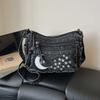 Borsa di Jeans a Spalla Singola Multi-cerniere Borsa a Tracolla Retrò Borsa per Mamma di Mezza Età