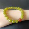 Natural Xiuyu Yellow Jade 10mm Bead Necklace & Avocado Green with Red Agate Bracelet Set