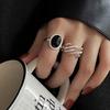 925 Sterling Silver Geometric Black Stone Rings For Women Men Simple Korean Fashion Open Adjustable Handmade Ring Couple Gifts