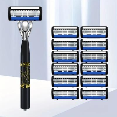 Classic 6-layer Manual Razor Set, 1 Handle With 12/18 RefillsStainless Steel Manual Shave Razors For Daily Face Care