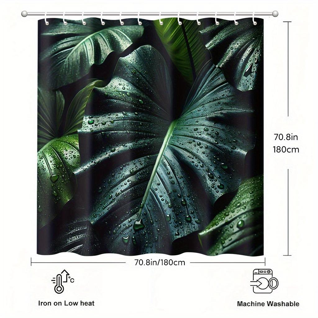 Realistic Monstera Leaf With Water Droplets Shower Curtain 1Pc With 12 Hooks For Bathroom Home Decor Polyester 2D Flat Print