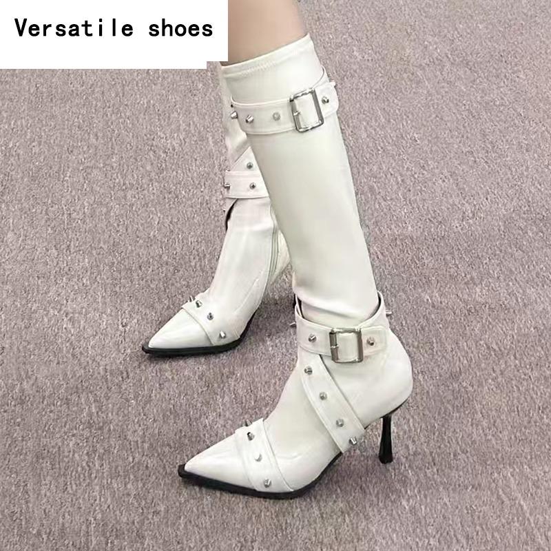 Элегантные сапоги на высоком каблуке до колена в стиле панк-женская обувь — фото 6