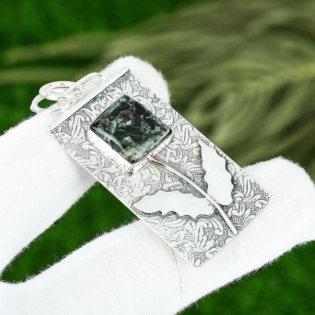 Memorial Day Deal Seraphinite Stone Mother Boho Pendant Jewelry Sterling Silver