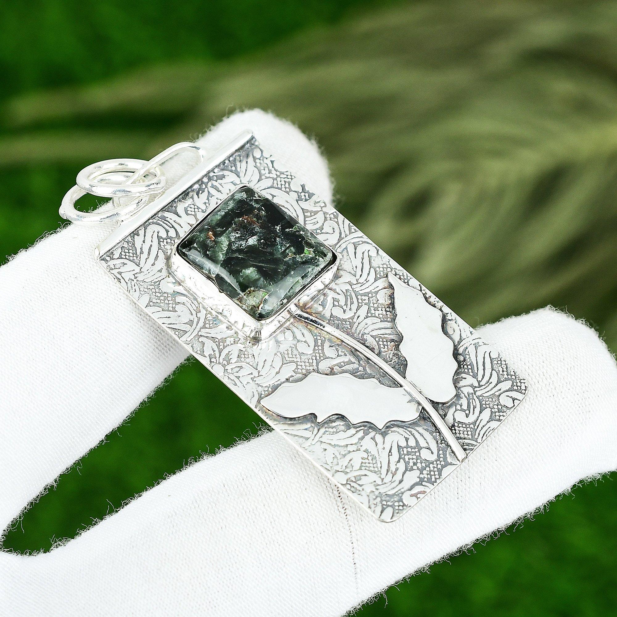 

Memorial Day Deal Seraphinite Stone Mother Boho Pendant Jewelry Sterling Silver