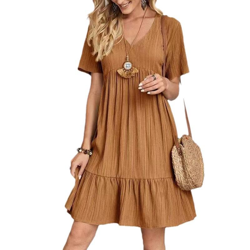 European & American Women's Summer Dress - Loose, Casual, Short Sleeve, Waist-Tie, Flowy Design for 2025
