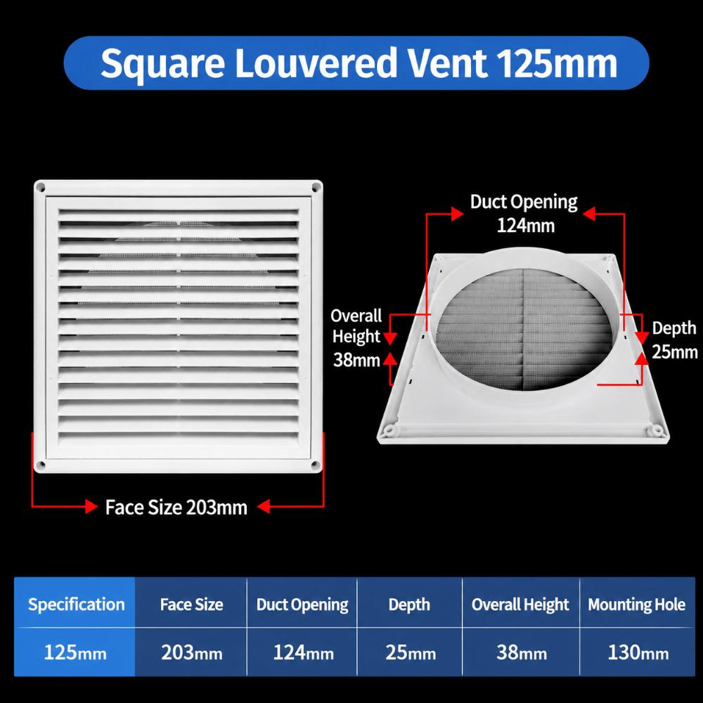 Plastic Vent Grille Square Pipe Vent Easy Install Wall Vent