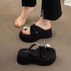 thick-soled heightening and cool slippers for women's summer wear, new models with skirts, fashionable cover, toe rhinestone high-heeled sandals.