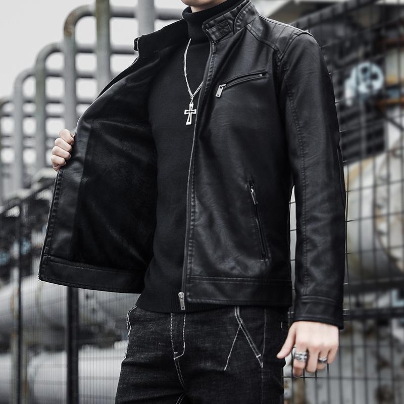 Spring Men's Motorcycle Leather Coat Autumn Coat Korean Version Slim Trend Handsome Youth Casual PU Leather Top