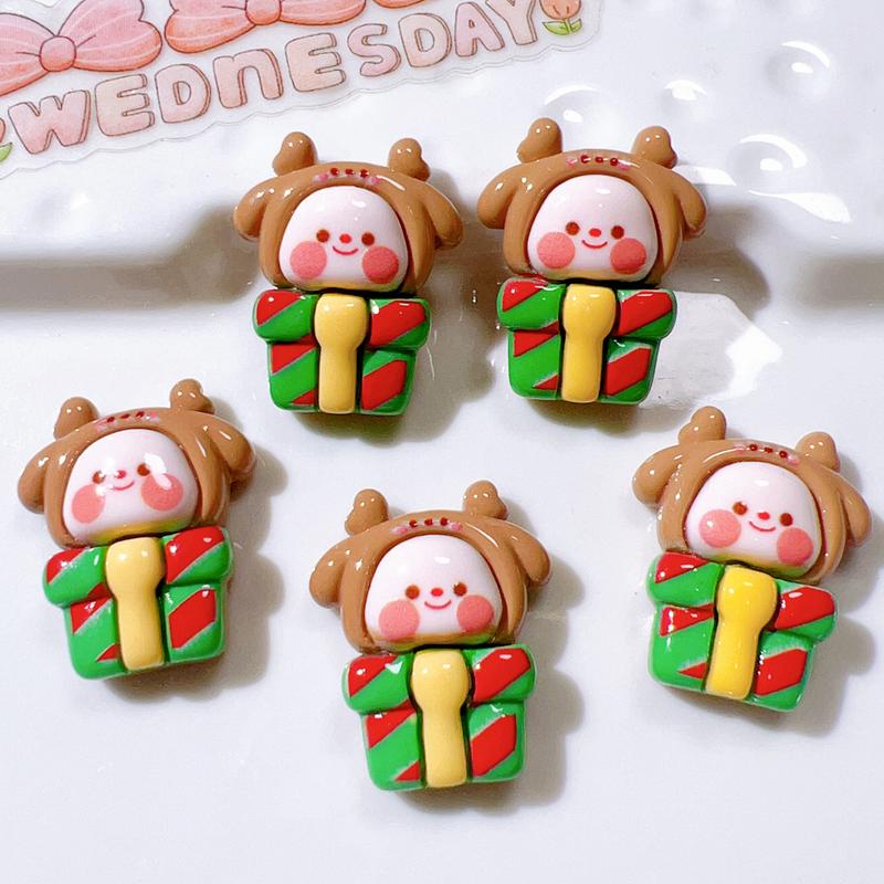 10 Pcs Cute Cartoon Christmas Deer Cookie Man Snowman Resin Scrapbook Diy Jewelry Wedding Children Gift Hairpin Accessories A57