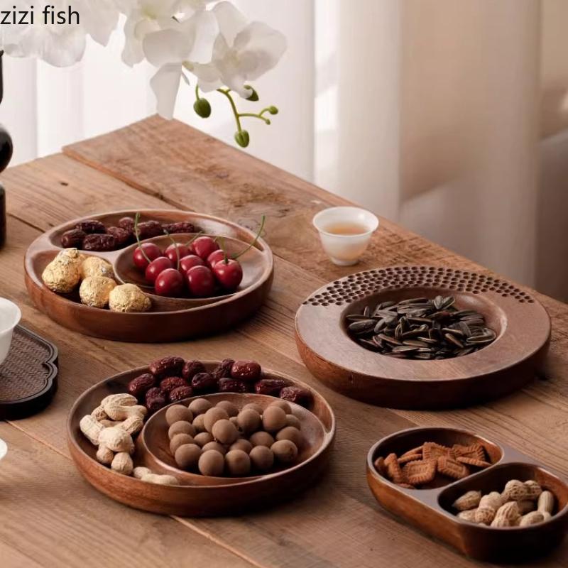 Walnut Dried Fruit Plate Snack Plate Fruit Bowl Refreshment Tray Wooden Snack Platter Pastry Plates Dim Sum Dish Dessert Plates