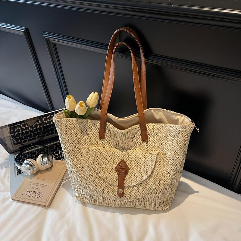 Woven bag women's new fashion and leisure large-capacity straw bag seaside vacation shoulder tote bag