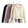 Womens Short Cropped Hooded Zip-Up Fleece-Lined Sweatshirt Slim Fit Streetwear Winter