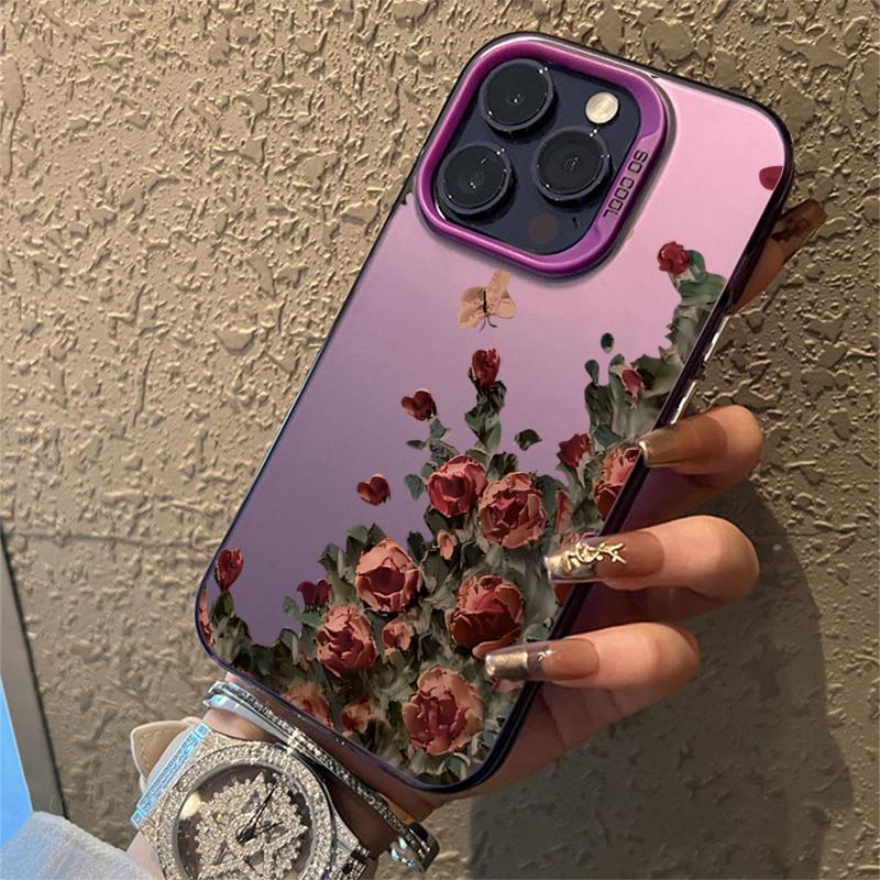 Retro Fashion Red Rose Matte Laser Phone Case For iPhone 11 12 13 14 15 16 Pro Max XS X XR 7 8 Plus SE Shockproof Armour Cover