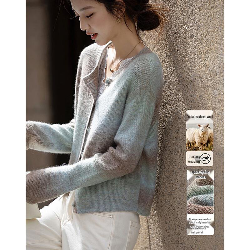 

Demana Women s Fluffy Lambswool Blend Gradient Knit Cardigan M