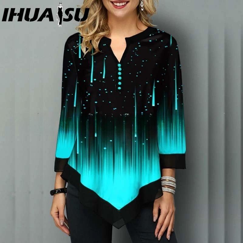

IHUASU Женские модные повседневные блузки и рубашки с V-образным вырезом XXXXXL зелёный