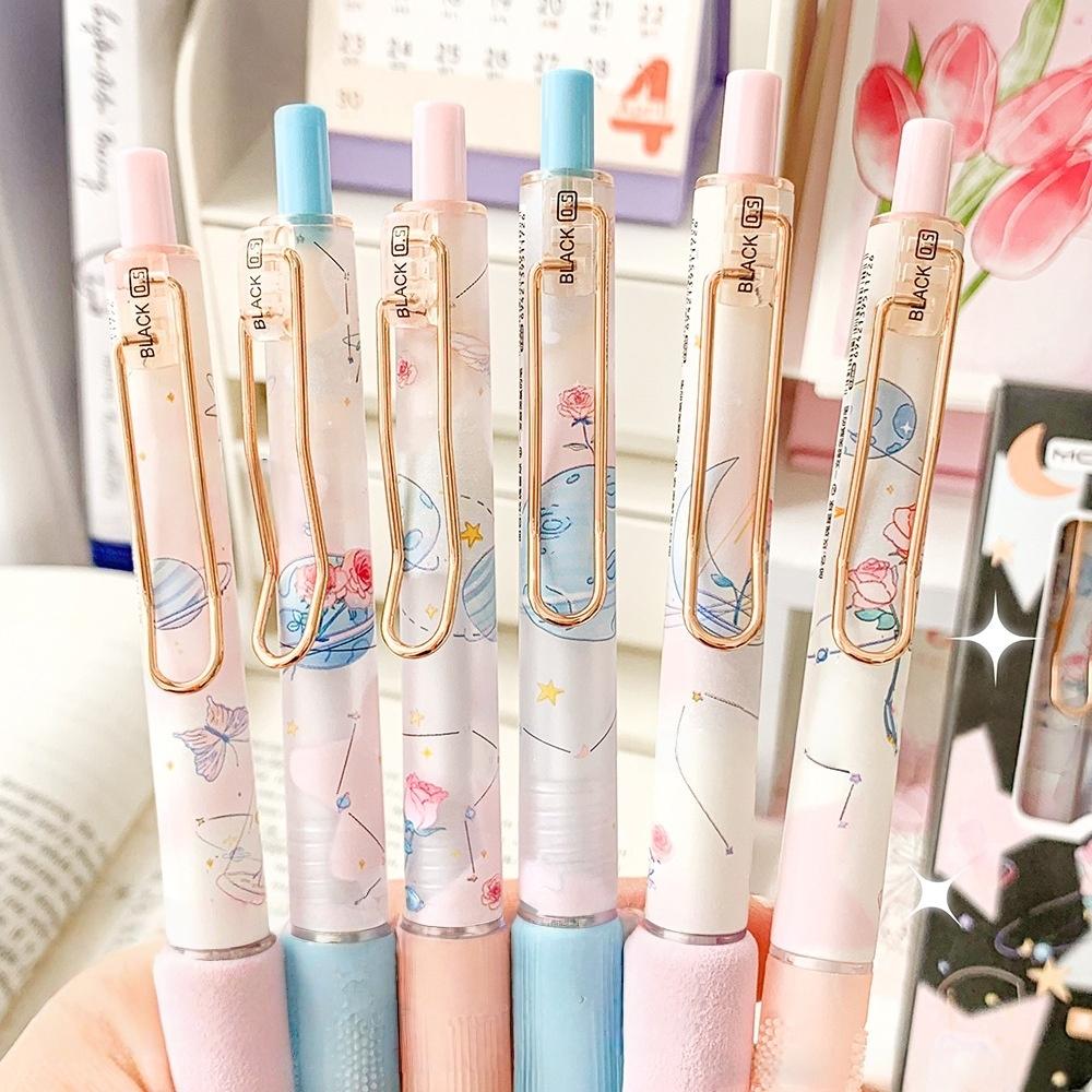 6pcs Butterfly Gel Pen Set 0.5mm Black Ink Flower Rose Sweet Ballpoint Pens for Writing Student School Supplies