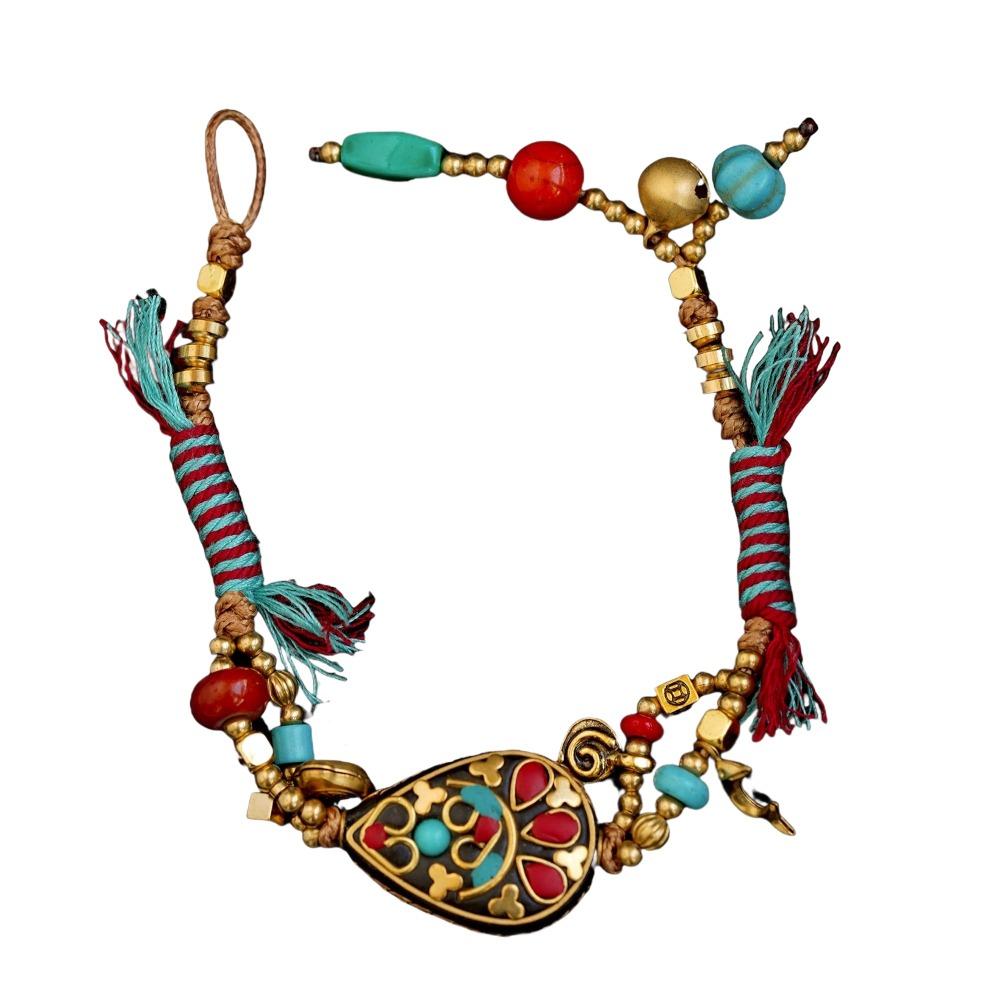 Adjustable Woven Hand Rope Copper Beads Braided Bracelet Ancient Style Ethnic Style Bracelet  Girls