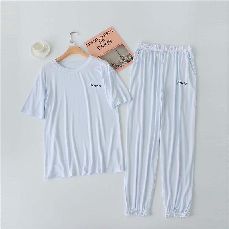 Men s Ice Silk Homewear Set: Short Sleeve Pajamas - Summer Thin Anti-Mosquito
