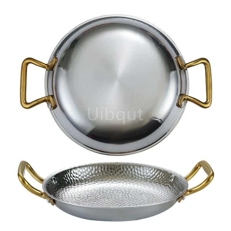 Commercial Crayfish Plate Flat Bottom Stewed Rice Pot Double Ear Frying Pan Hotpot 304 Stainless Steel Spanish Seafood Rice Pot