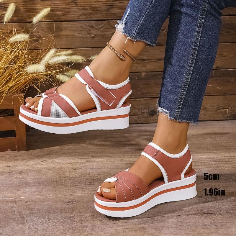 New Sandals Women's Large Size Thick-soled Color Matching Flat-soled Velcro Daily Casual Beach Sandals