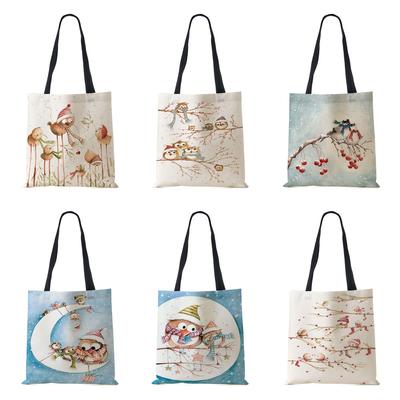 Harajuku Canvas Shopper Bag Winter Bird Snowflake Travel Shoulder Bag Korean Reusable Large Capacity Storage Tote Handbags